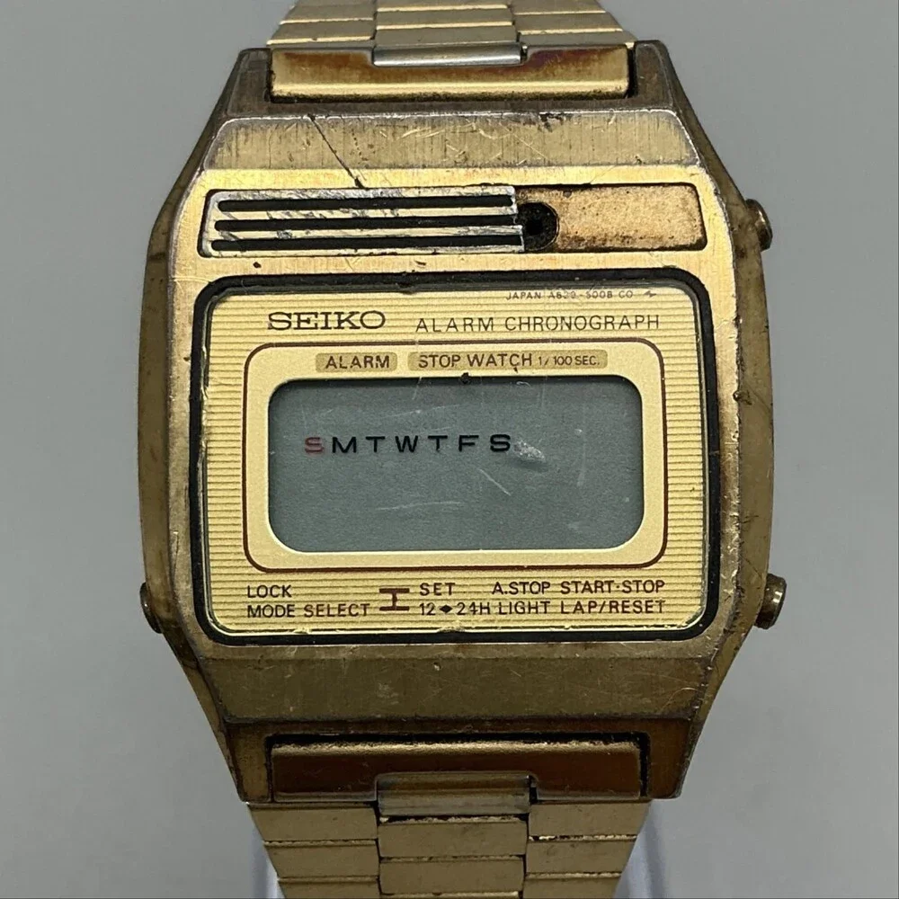 Vtg Seiko A639-5009 Chronograph Mens Watch 33mm Gold Tone For Parts Not Running